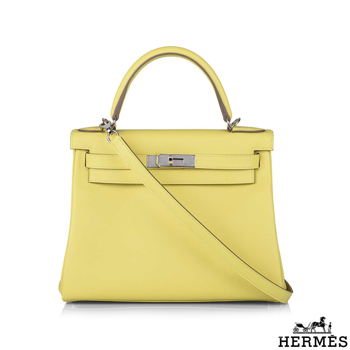 Hermes Kelly 28 Lime Y Engraved (around 2020) Women's Ever Color Bag Hermes